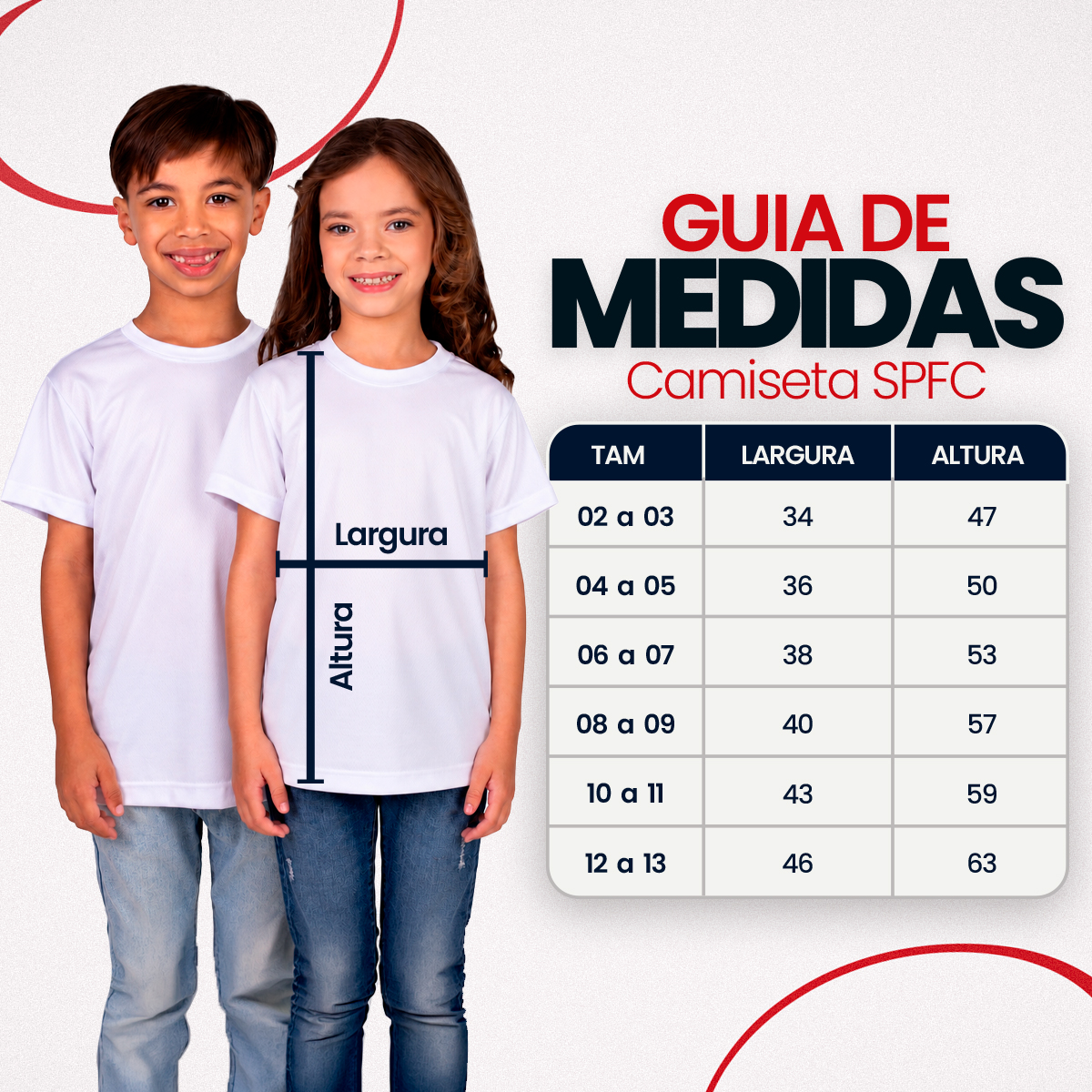 Guia de tamanho camiseta oficial spfc 2025